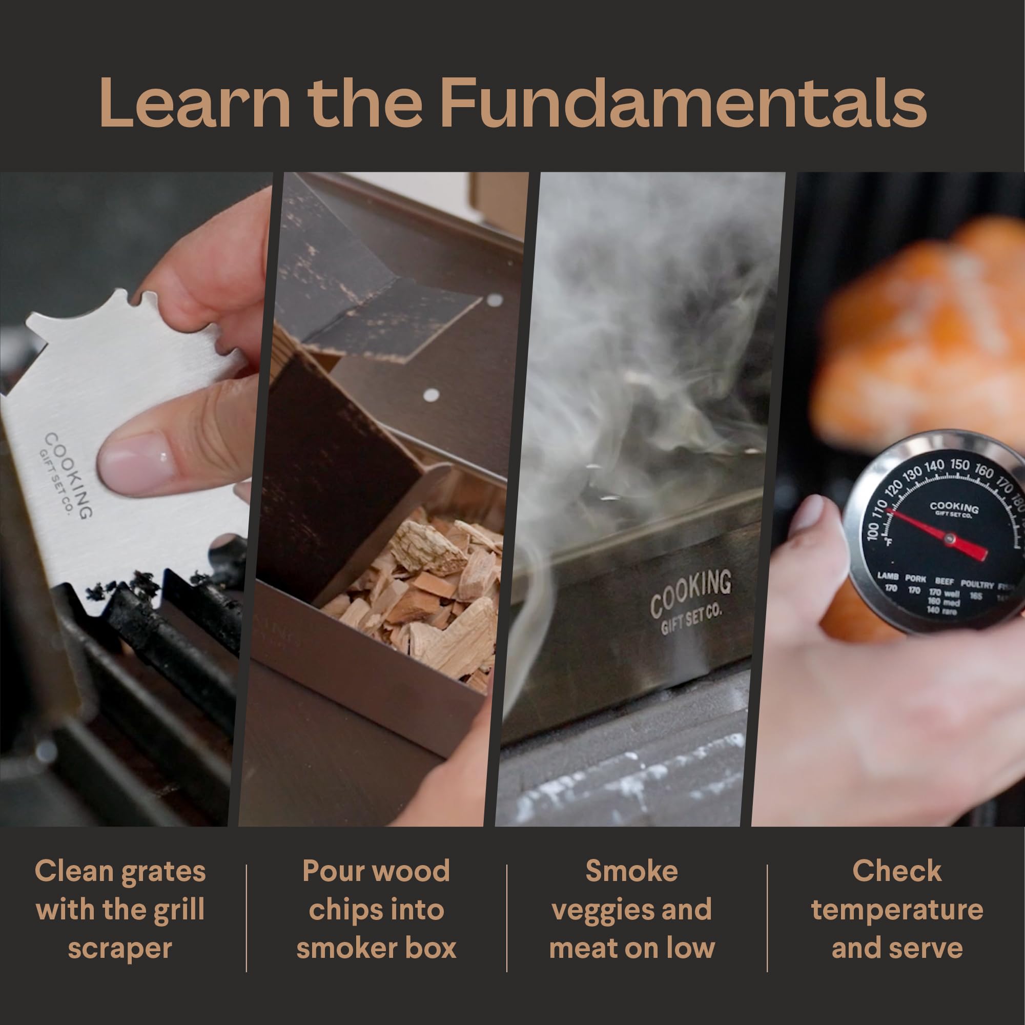 Deluxe Smoker Box for Gas Grilling - Complete BBQ Smoker Box Kit with Wood Chips, Stainless Steel Smoke Box for Gas Grill & Charcoal, Thermometer, Scraper & Recipes - Smoker Accessories Gifts for Men