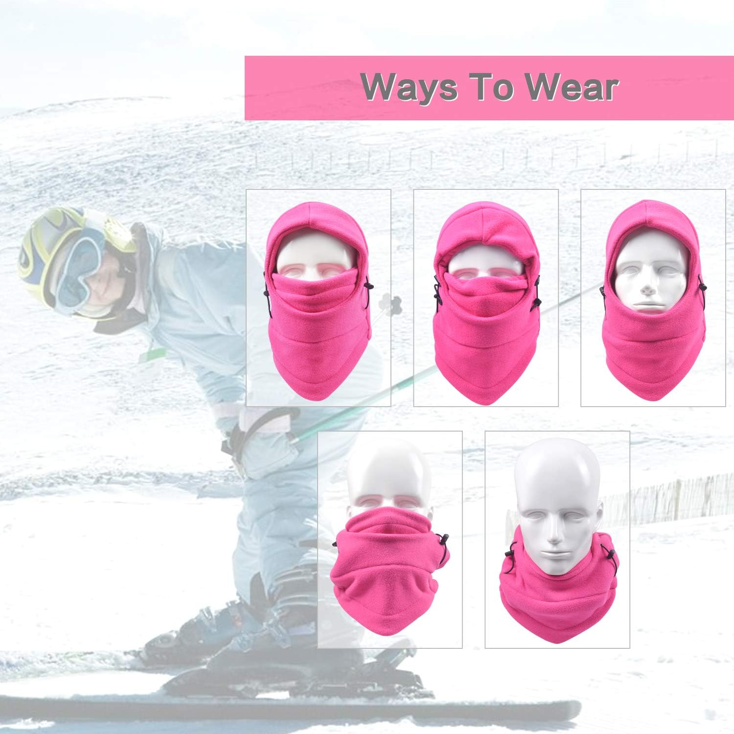 Kids Ski Mask Balaclava Face Mask Fleece Hood Windproof Neck Warmer Adjustable Winter Hats for Toddlers Boys Girls: Clothing
