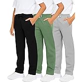 Real Essentials 3 Pack: Boys' Tech Fleece Open Bottom Sweatpants with Pockets (Size 6-24)