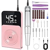 Urbuti Nail Drill, Professional 45000RPM Electric Nail File with 12 Drill Bits Remover Gel Nail Polish Acrylic Nails Manicure for Salon Home(Pink)