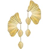 18K Gold Statement Earrings for Women by SNGIA, Chunky Dangle Leaf Fan Shape Flower Earrings, Vintage Boho Accessories by SNGIA, 18K Gold Plated Trendy Fashion Jewelry Gifts
