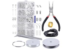 PP OPOUNT Jewelry Findings Set Jewelry Making Kit Jewelry Findings Starter Kit Jewelry Beading Making and Repair Tools Kit Pliers Silver Beads Wire Starter Tool