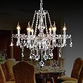 Crystal Chandeliers Classic Crystal Candle Chandelier Lighting, Vintage 6 Lights Pendant Ceiling Fixture Lamp for Dining Room