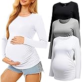 MIRAZEN 3 Pack Maternity Shirts Long Sleeve Pregnancy Top for Women with Crew Neck Casual Tee Shirts