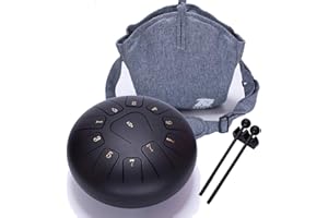 DEEKEC Steel Tongue Drum Tank Drum Standard 11 Key 11 Notes 10 Inch Percussion Instrument with Drum Mallets and Carry Bag (10 inch, Matte Black)