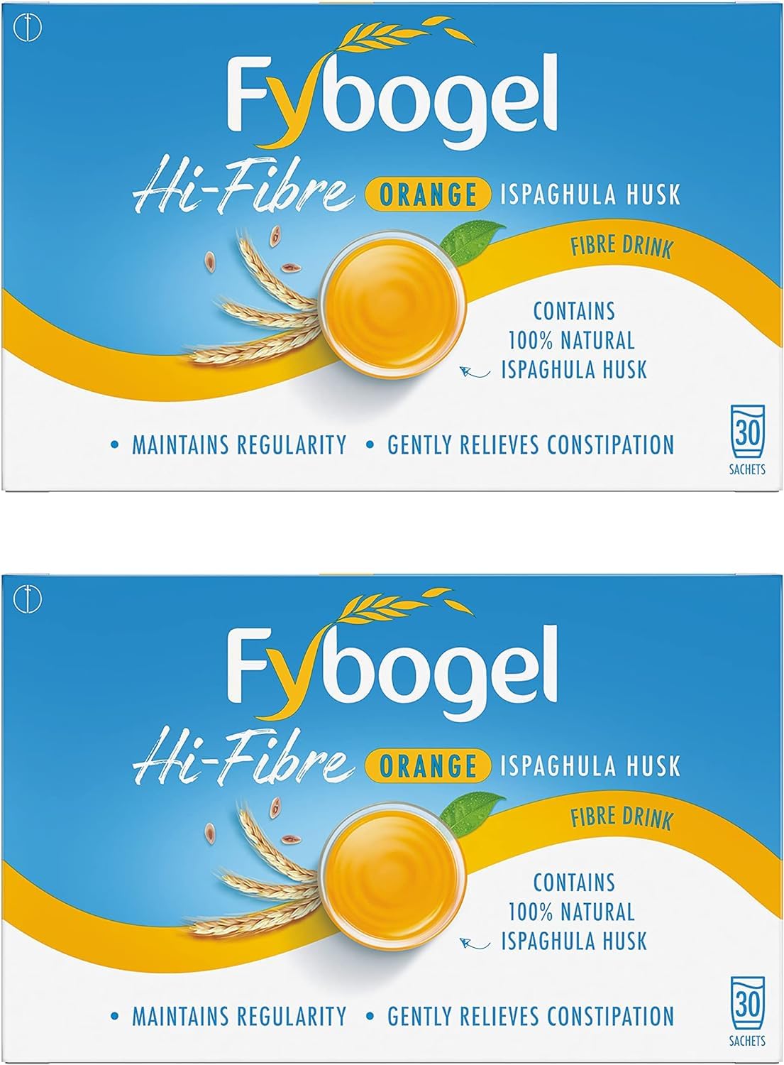 Fybogel Hi-Fibre, Orange, 30 Sachets X 2, 60 Total, Ispaghula Husk, Constipation Relief for Adults, Fibre Supplement, Fast Relief, Natural Relief, Laxatives, Digestion and Nausea