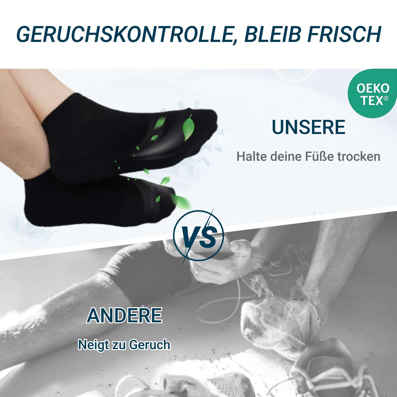 LOFIR Bambus Kurz Sneakersocken für Herren: Sommer Sneaker Socken Männer Sportsocken Atmungsaktiv Trainer Kurzsocken für Sport Wandern Spazierengehen 6 Paar Schwarz 43-46 6
