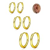 ORAZIO Small Hoop Earrings for Women - 316L Stainless Steel Small Hoops Earrings Set 14K Real Gold Plated Huggie Earring Sets Lightweight Cartilage Piercings Jewelry 18 Gauge Huggie for Sensitive Ears Men Women Gold Silver Black 6-12MM