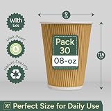 Zuvo 8oz Ripple Disposable Cups with Lids 30 Pack – Leak-Proof, Triple Wall view 2