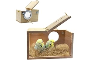 SHGNUY Parakeet Nesting Box, 7.87 X 4.72 X 4.72 inch Transparent Bird Nest Breeding Box with Perch Parrot Mating Box Wood Bird House Aviary for cage (S Horizontal Transparent+Wood)