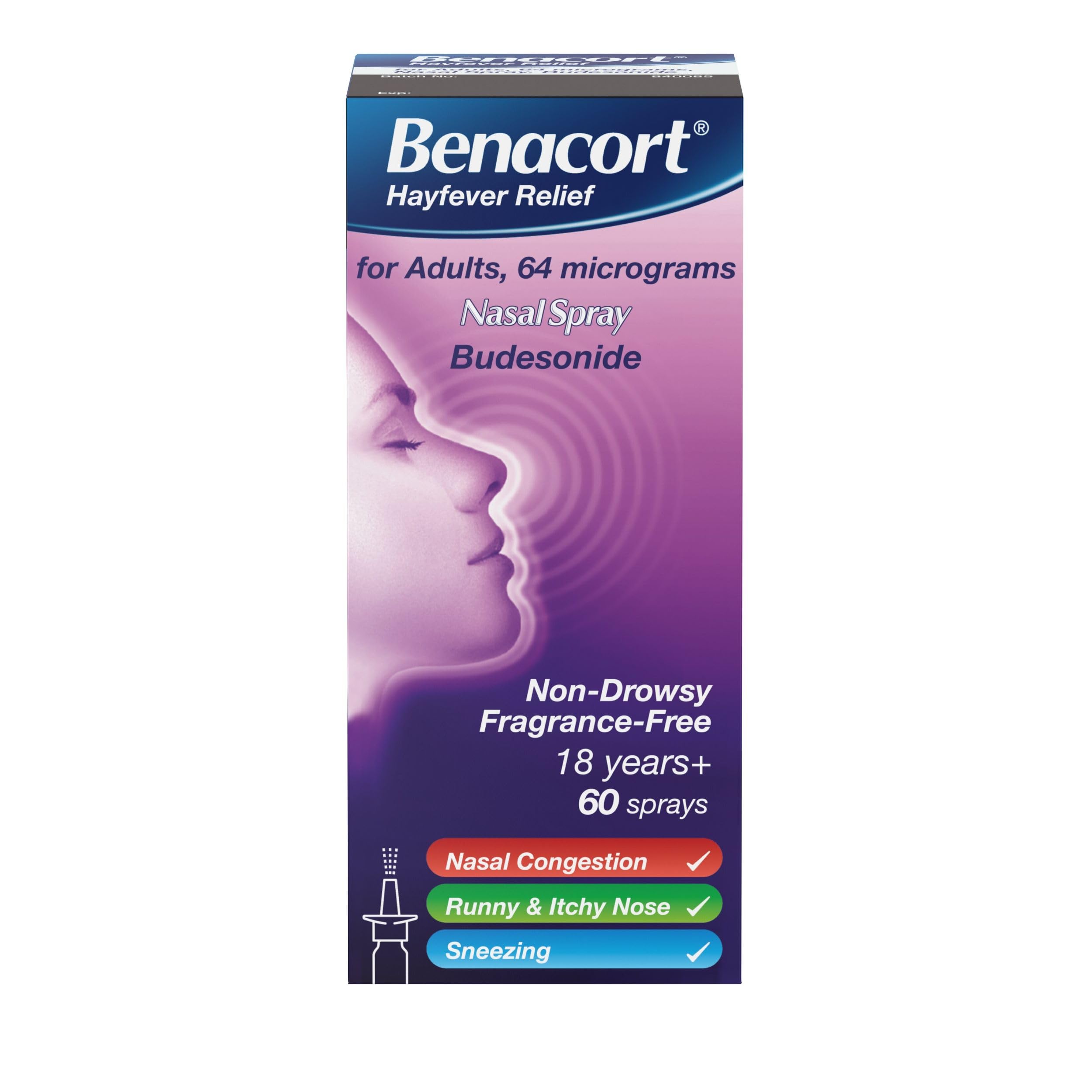 BENACORT Nasal Spray (1x 10ml), Budesonide Nasal Spray with 24-Hour Hay Fever Relief, Alcohol Free and Fragrance-Free