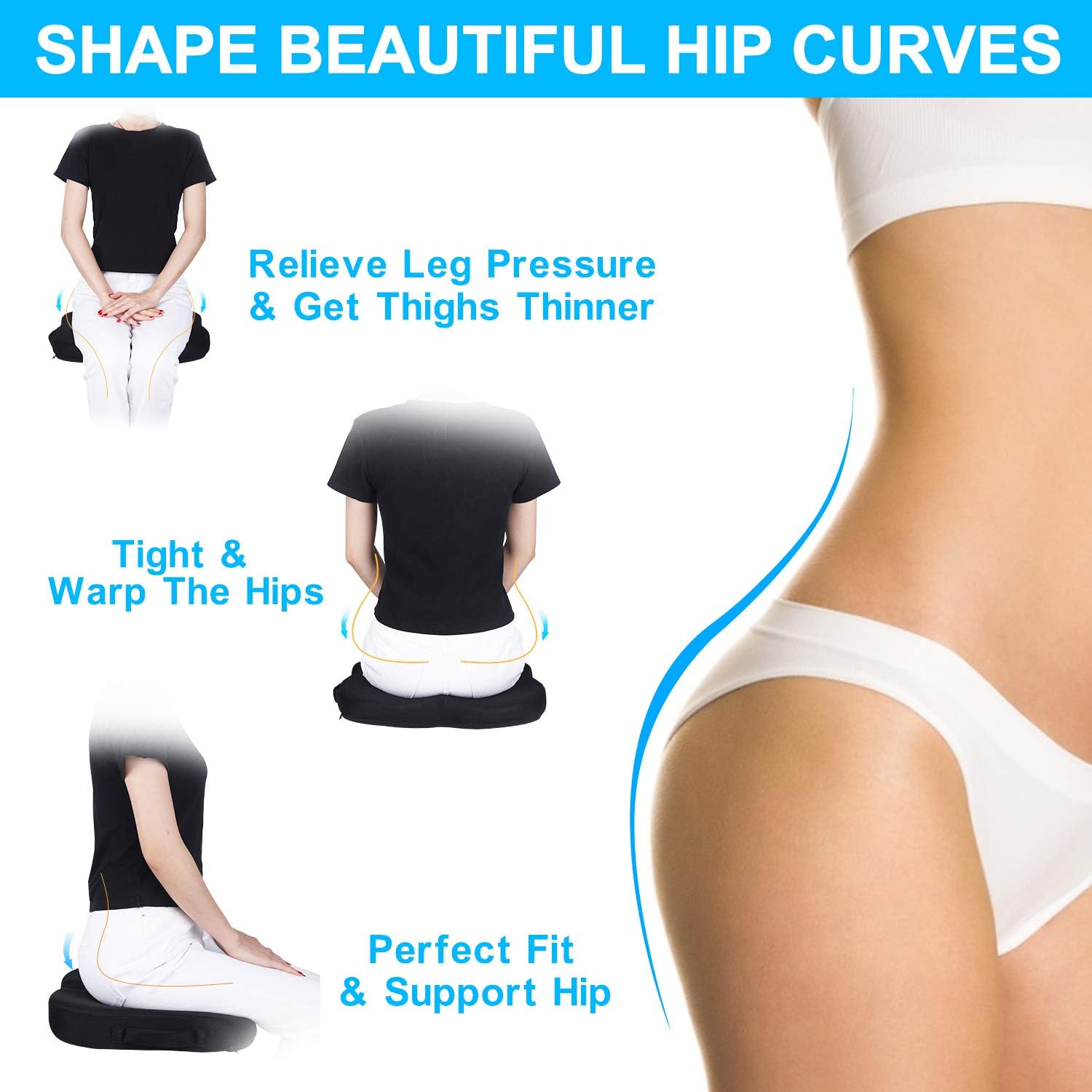 COMSOON Seat Cushion, Cooling Gel Office Chair Cushion for Pressure Relief, Non-Slip Memory Foam Tailbone Pain Relief Cushion Butt Pillow for Chair, Car, Airplane & Wheelchair: Home & Kitchen