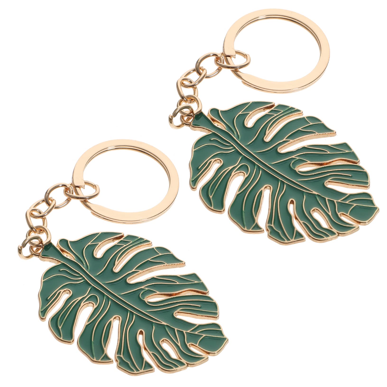 Amosfun Keychain, 2Pcs Leaf Key Ring, Palm Green, Hawaiian/Tropical Party Gift, Assorted Color, Alloy, Unisex-Adults, Green, Keychain Decoration