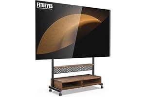 FITUEYES Rolling Floor TV Stand Mount for 70-100 Inch Large TVs TV Cart Heavy Duty Hold Up to 176 lbs Mobile Corner Stand for LCD/LED Flat Curved Screens with Wooden Large Storage