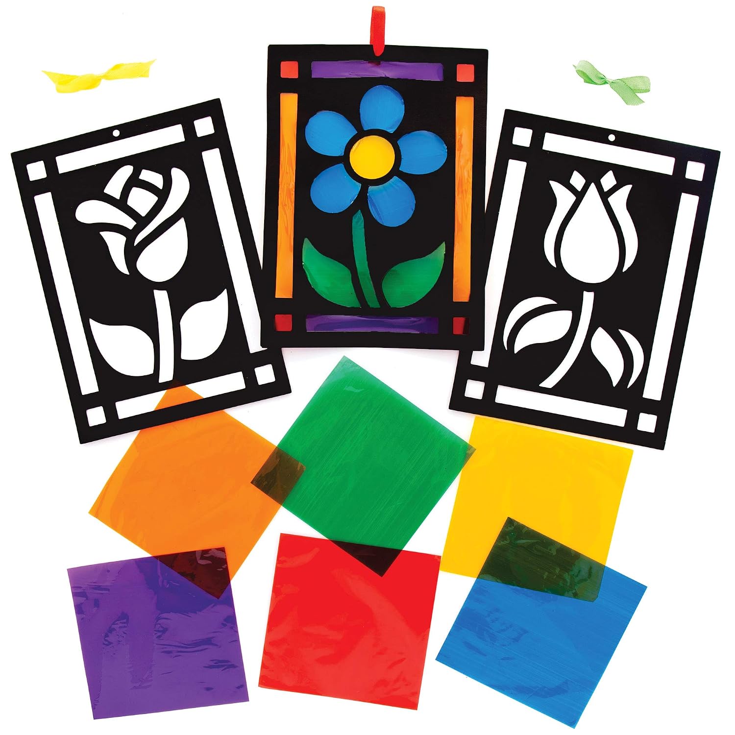 Baker Ross Flower Stained Glass Decorations - Pack of 6, Stained Glass Arts and Crafts, Craft For Kids (AT389) - Image 4