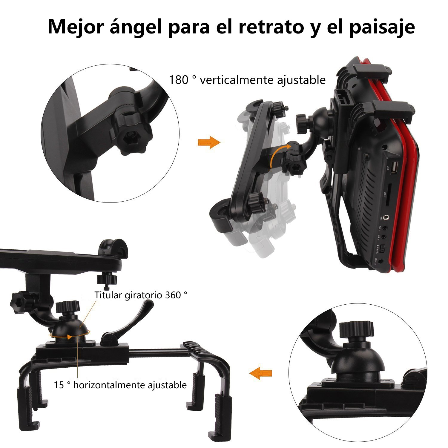 Soporte para tablet para reposacabezas de coche - Compatible con Apple iPad Air / Mini, Samsung Galaxy Tab, Kindle Fire, reproductor de DVD portátil,y otras tabletas de 7\'\'-12\