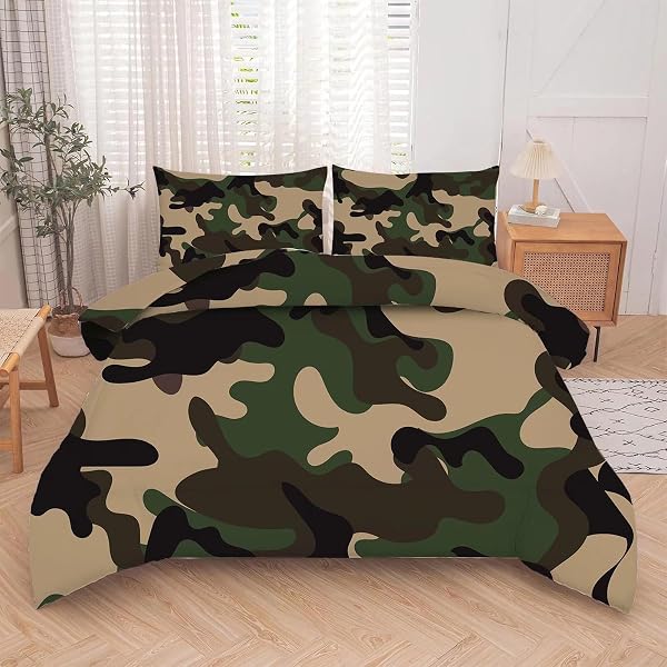 KXRY GREEN CAMOUFLAGE COMFORTER SET FULL SIZE CAMO BEDDING SET FOR KIDS TEENS BOYS SOFT BEDROOM DECOR FOR ALL SEASONS WITH 1 COMFORTER AND 2 PILLOWCASES