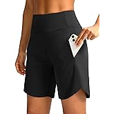 Soothfeel Women's 7" Athletic Running Long Shorts with Pockets High Waisted Bermuda Shorts for Women Workout Walking Casual