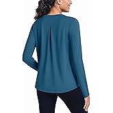 PINSPARK Workout Tops for Women Long Sleeve Athletic Shirt Soft Loose Fit Exercise Shirt with Back Pleated Pilates Yoga Tops