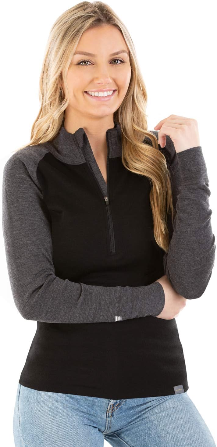 MERIWOOL Womens Base Layer 100% Merino Wool Midweight 250g Half Zip Sweater for Women: Clothing