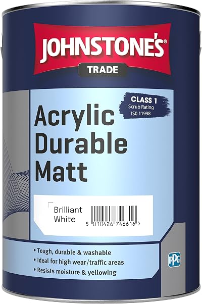 Johnstone's Trade Acrylic Matt Emulsion Brilliant White 5LTR Paint