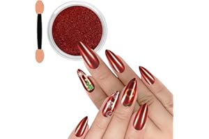 Allstarry Red Chrome Nail Powder Metallic Mirror Effect Dust Glitter Glazed Manicure Decoration Reflective Pigment for Gel Polish Christmas Nail Art Decoration Halloween Resin Craft, Festivals