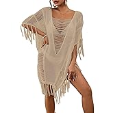 Bsubseach Sheer Beach Cover Ups for Women Swimwear Fringe Hollow Out Swimsuit Coverup Sexy Beach Bathing Suit Cover Up