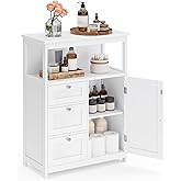 VASAGLE Bathroom Storage Cabinet, with 3 Drawers, 31.5" H, Cloud White | Freestanding Storage Unit, Adjustable Shelves, MDF, SIREN Collection UBBC542P31