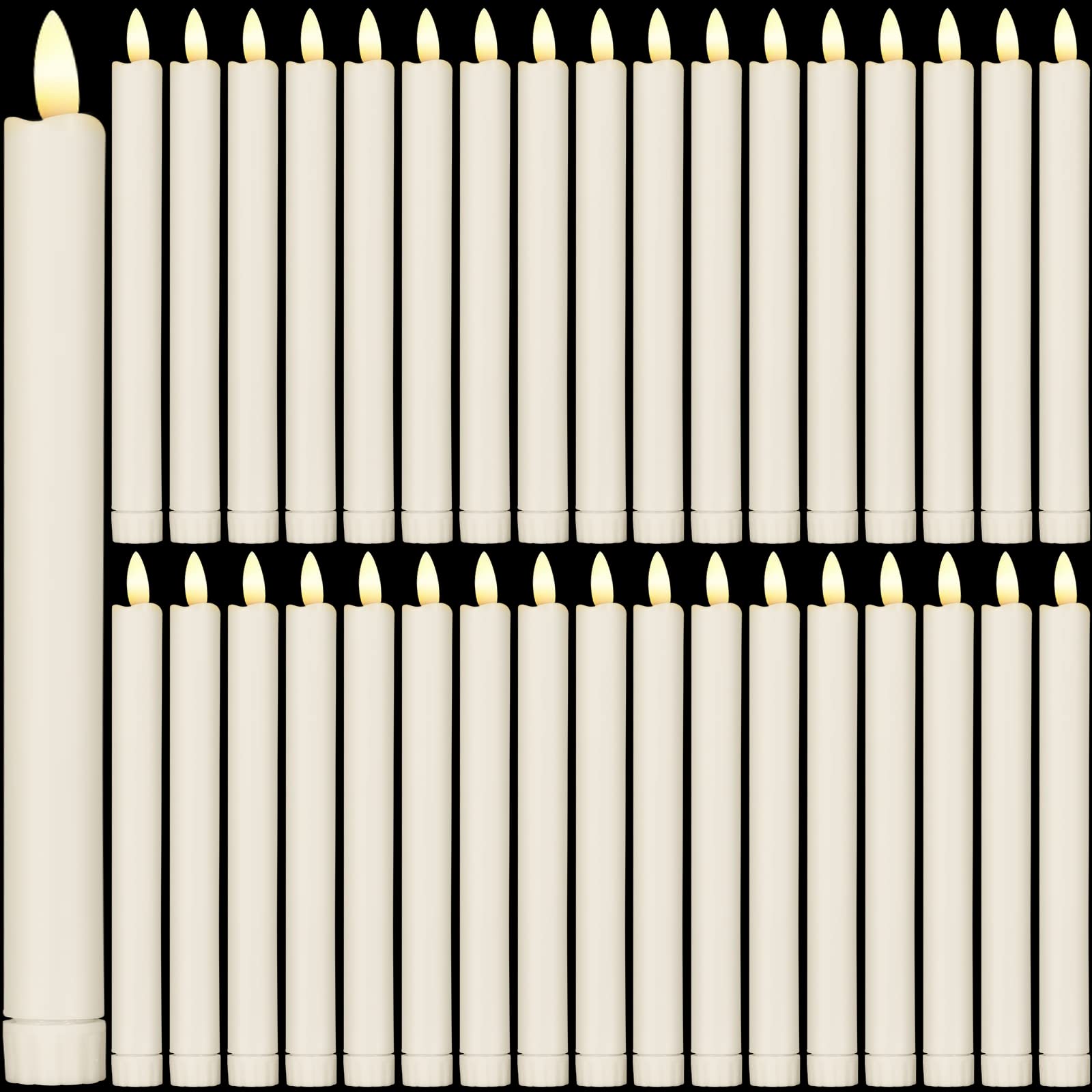 Photo 1 of Reginary 36 Pieces Flameless Taper Candles 10 Inch Battery Operated LED Taper Flameless LED Candlesticks Flickering Window Candles for Christmas Home Wedding Decor(Ivory)
