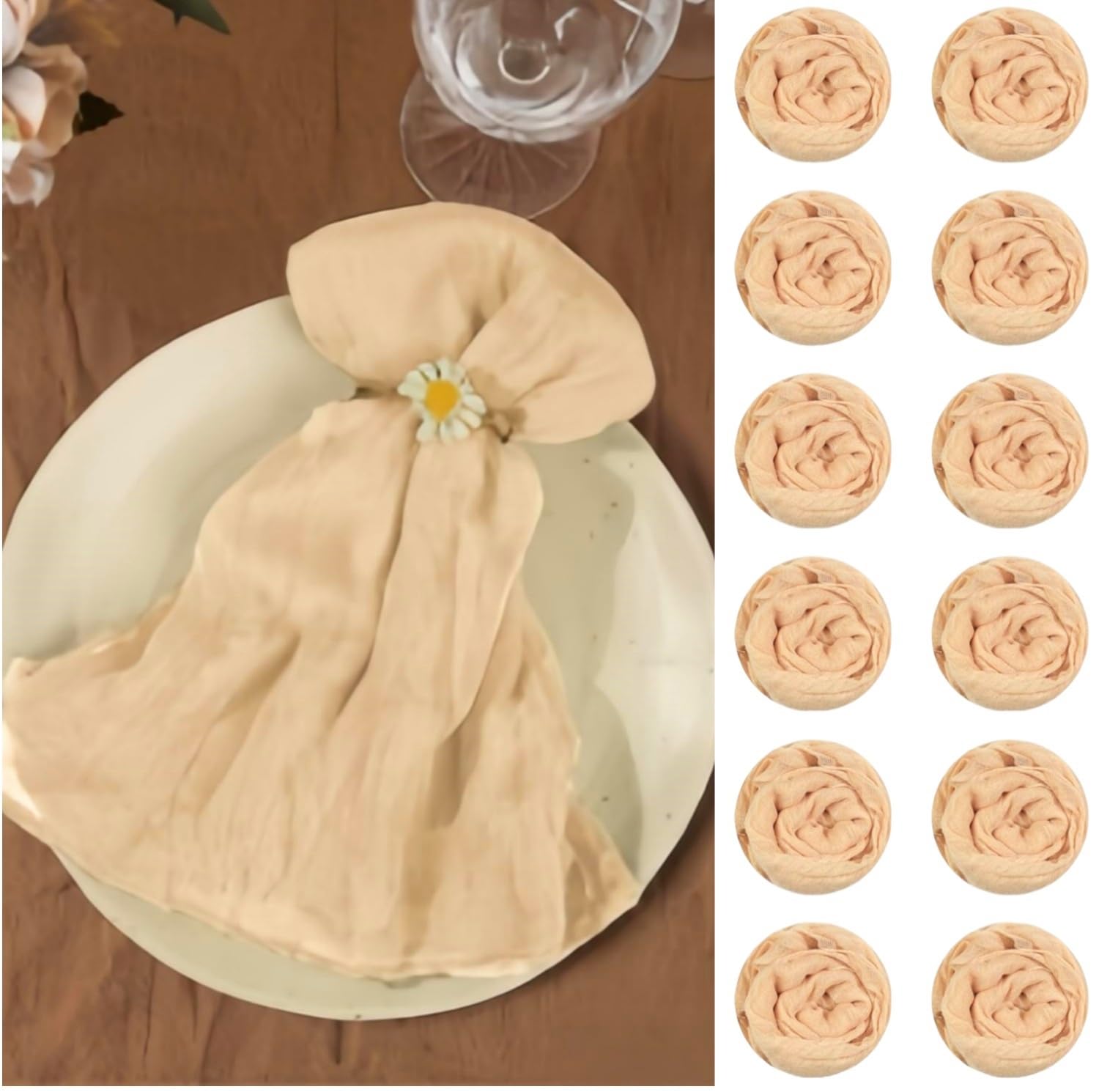 Photo 1 of 120 Pack Gauze Cheesecloth Napkins19.7 x 19.7 Inch Dinner Cloth Napkins Bulk, Soft Beige Table Napkins with Wrinkle Decorative Cloth Napkins for Home Wedding Rustic Table Decoration