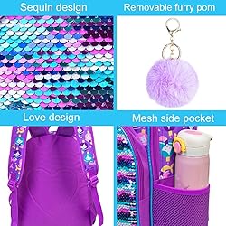 3PCS Mermaid Backpack for Girls, 16" Sequin