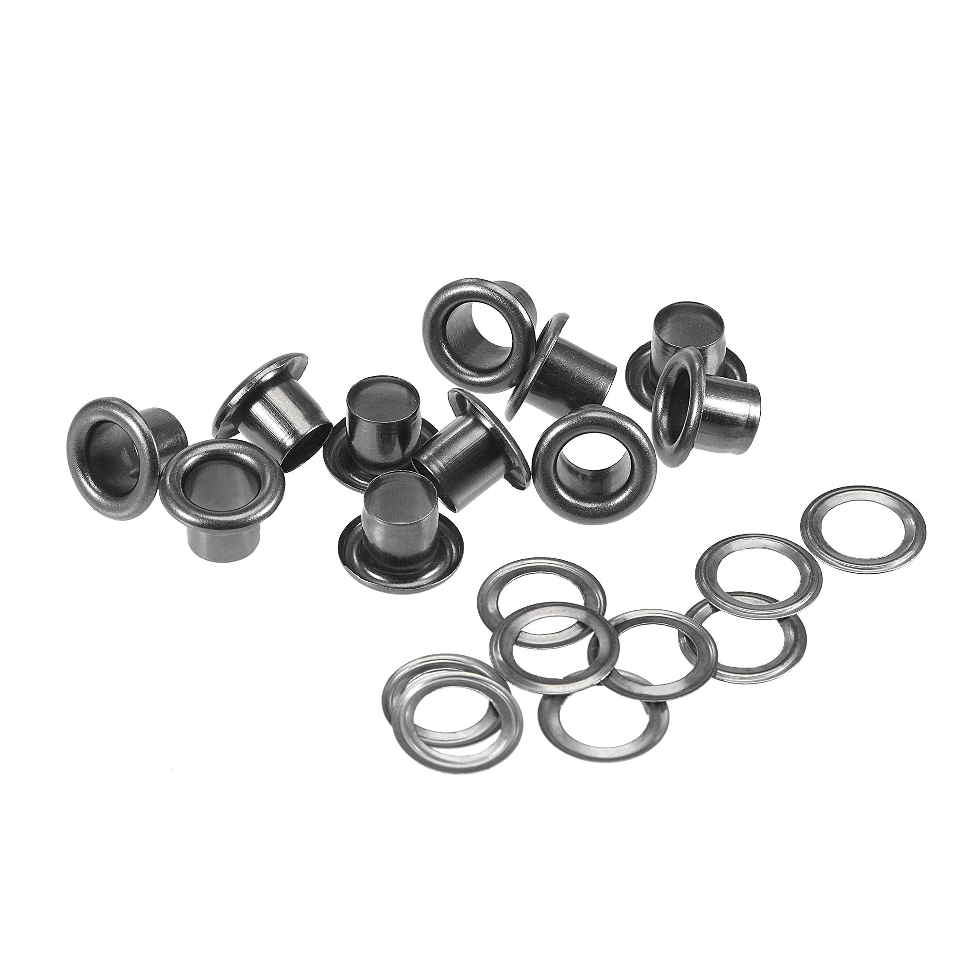 sourcing map Grommets Eyelets with Washers Kit, 10.5 x 6 x 7mm Alloy Grommet for DIY or Craft Projects Dark Grey 100 Set