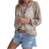 WDIRARA Women's Hollow Out Crochet Sweater V Neck Long Sleeve Pullover Knit Tops