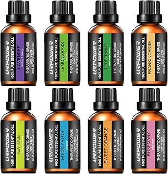 URPOWER Essential Oils Top 8 Aromatherapy Essential Oils 100% Pure Therapeutic Grade Essential Oils Set Lavender/Peppermint/Tea Tree/Orange/Eucalyptus/Lemongrass/Frankincense/Rosemary
