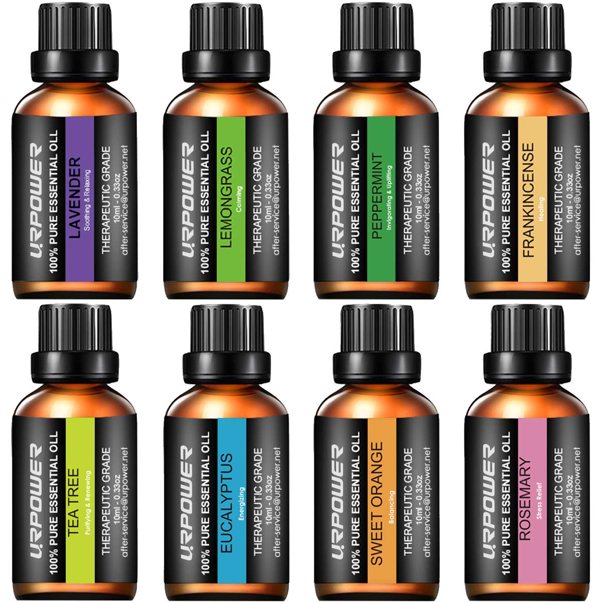 URPOWER Essential Oils Top 8 Aromatherapy Essential Oils 100% Pure Therapeutic Grade Essential Oils Set Lavender/Peppermint/Tea Tree/Orange/Eucalyptus/Lemongrass/Frankincense/Rosemary: Health & Personal Care