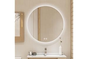 BuLife 2PCS, 24 Inch Round LED Bathroom Mirror Backlit Anti-Fog 3 Colors Light Dimmable Wall Mounted Lighted Bathroom Vanity Mirror Smart Makeup Mirror with Touch Switch