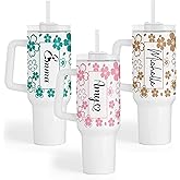 Personalized 40oz Tumbler With Handle and straw | Stainless Steel Insulated Tumbler | Travel Cup | Double Wall Coffee Cup for Hot and Cold Drinks | Shimmer