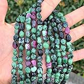 Adabele 45 Inch Natural Ruby Zoisite Gemstone Loose Beads 8mm to 10mm Free Form Oval Tumbled Pebble Gem Stone Spacerfor Jewelry Making GZ12-78