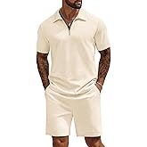COOFANDY Mens Tracksuit Casual 2 Piece Quarter Zip Polo Shirt and Shorts Set Athletic Jogging Sports Outfits