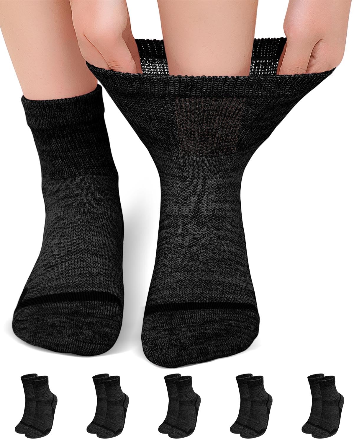 ZFSOCK Diabetiker Socken Herren Damen: Diabetikersocken ohne Gummibund und Naht Bambus Atmungsaktive Extra Weite Gesundheitssocken für Geschwollene Füße Schwangere Senioren 43-46 Schwarz 5 Paar