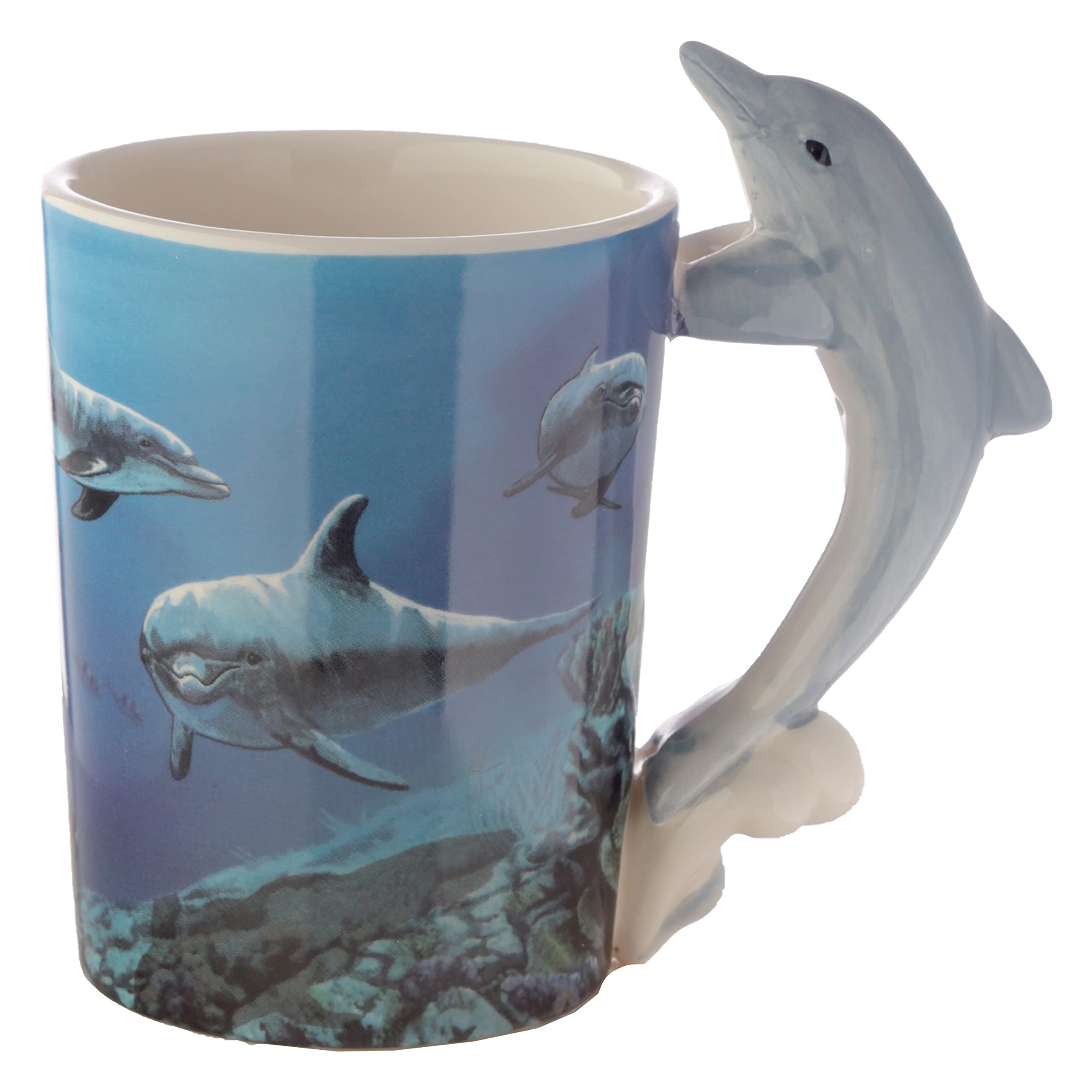 Puckator Dolphin Underwater Decal Ceramic Shaped Handle Tea Coffee Mug - Funny Home Accessories Cute Gifts for Girlfriend Large Mugs for Men Women Hot Drinks Cups Presents Secret Santa Gift