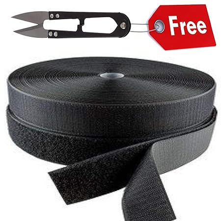 RARE PRODUCTS Hook and Loop Rolls Fastener Tape with Industrial Cutter (1inchx 5 m, Black)