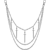 Sacina Gothic Silver-tone Layered Dagger Skull Pants Chain, Wallet Belt Chain, Goth Grunge Emo Punk Accessories