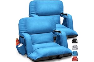 YEYEEYYEE Wide Stadium Seats With Back Support 2 Pack, Exclusive "Sofa Style" Design Extra Thick Bleacher Chairs With Back and Cushion, 6 Reclining Positions - Ultimate Comfort for Sports Events (Blue, 22.5")