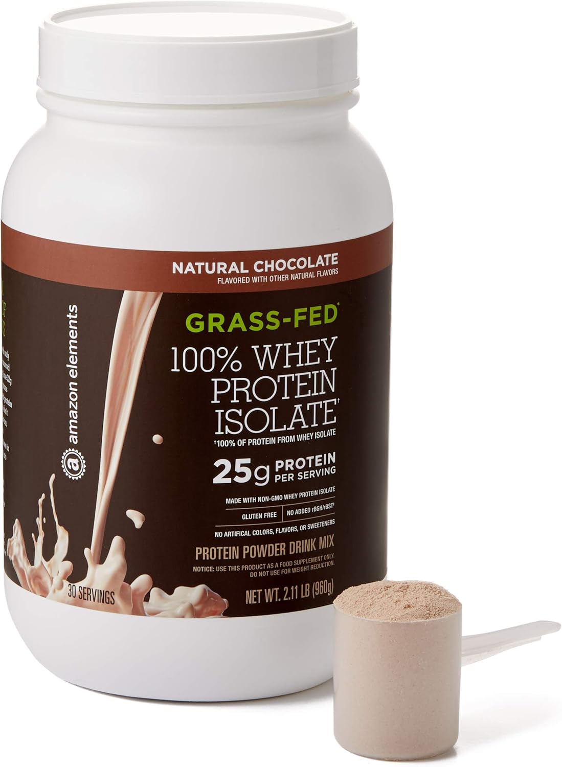 Elements Grass-Fed 100% Whey Protein Isolate Powder, Natural Chocolate, 2.11 lbs (30 Servings) (Packaging may vary): Health & Personal Care