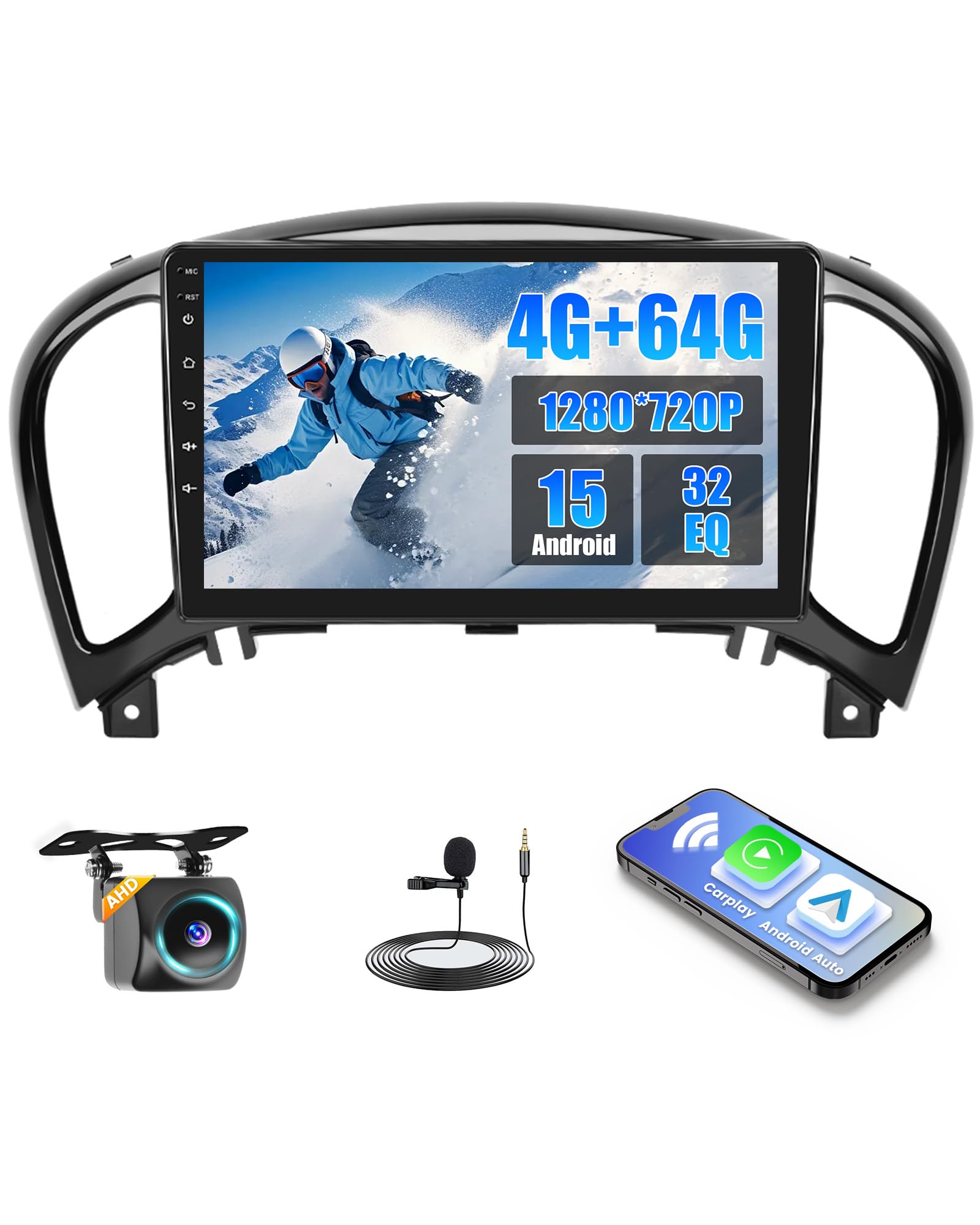 Photo 1 of [4+64G] Realdio Android 15 Car Radio for Nissan Juke 2011-2016 Wireless CarPlay Android Auto, 9 Inch IPS Touch Screen Car Stereo with GPS, WiFi, Bluetooth 5.0, FM/RDS, 32EQ, Backup Camera