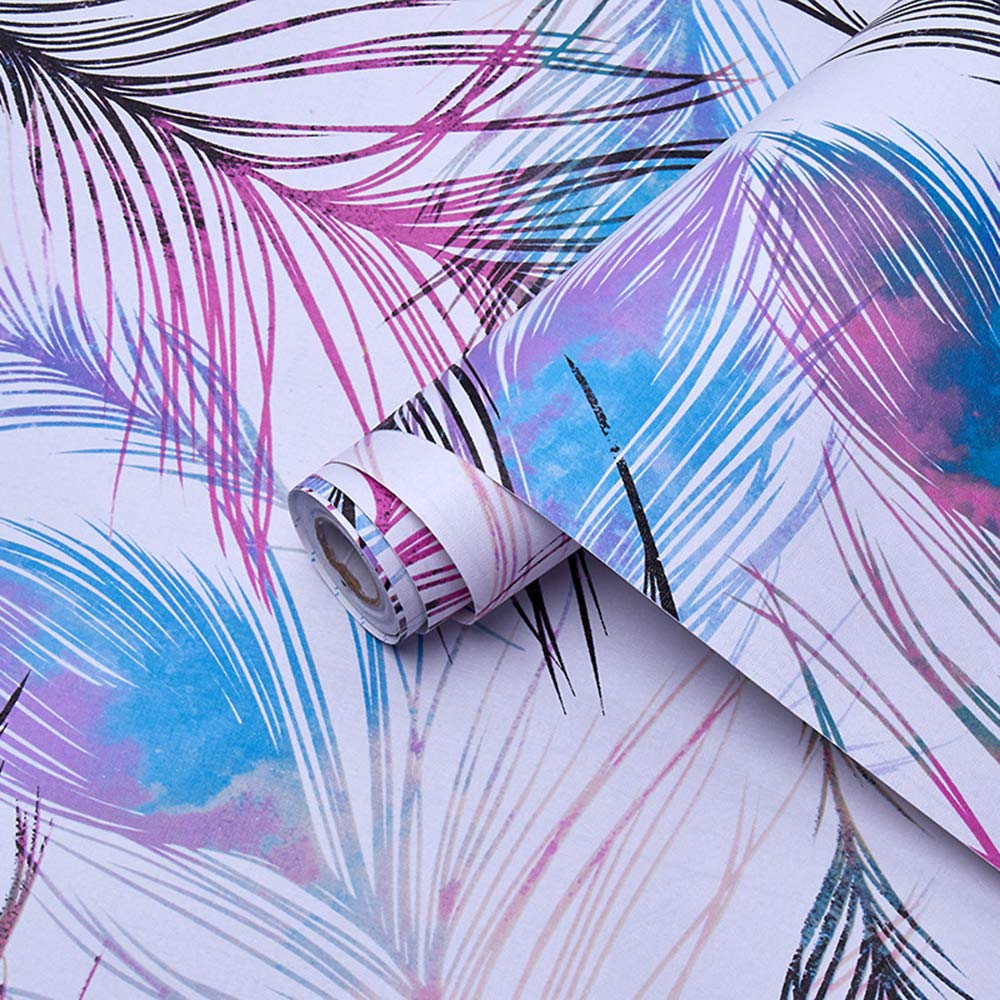 Self Adhesive Vinyl Film Decorative Peacock Feather Furniture Sticker Paper Wallpaper for Walls Cabinets Shelves Dresser Drawer Table Art and Crafts 45CMx3M