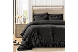 QUIETSEA Bed in a Bag Parure de lit 7 pièces à volants style shabby chic avec couette, taies d'oreiller, drap plat, drap-hous