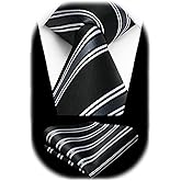 HISDERN Mens Ties Stripe Plaid Tie with Pocket Square Set Classic Woven Silk Necktie Handkerchief for Men Formal Business
