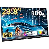 Kenowa 23.8" 100Hz Large Portable Monitor IPS FHD 1080P Freesync USB-C HDMI Gaming Monitor, External Display Dual Speakers Adjustable Stand for PC,Laptop,Mac,Phone,Game Consoles